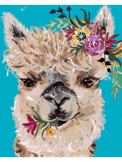 Diamantové maľovanie - LAMA S KVETOM (HALEY BUSH) (Rámovanie bez rámu a bez vypnutia plátna, Rozmer 40x50 cm)