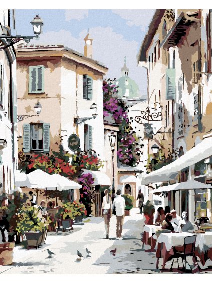 Diamantové maľovanie - PRECHÁDZKA KAVIARŇOU (RICHARD MACNEIL) (Rámovanie bez rámu a bez vypnutia plátna, Rozmer 40x50 cm)