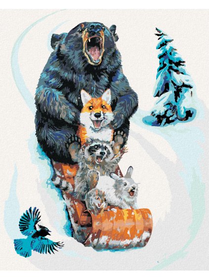 Diamantové maľovanie - SÁNKUJÚCE ZVIERATÁ (HOLLY SIMENTAL) (Rámovanie bez rámu a bez vypnutia plátna, Rozmer 40x50 cm)