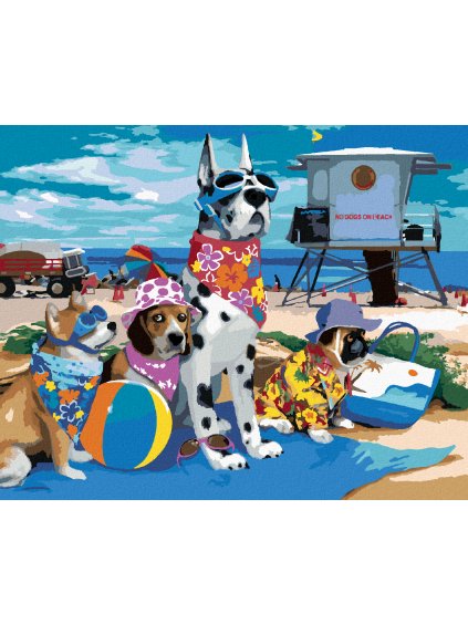Diamantové maľovanie - PSI NA VÝLETE NA PLÁŽI (HOWARD ROBINSON) (Rámovanie bez rámu a bez vypnutia plátna, Rozmer 40x50 cm)