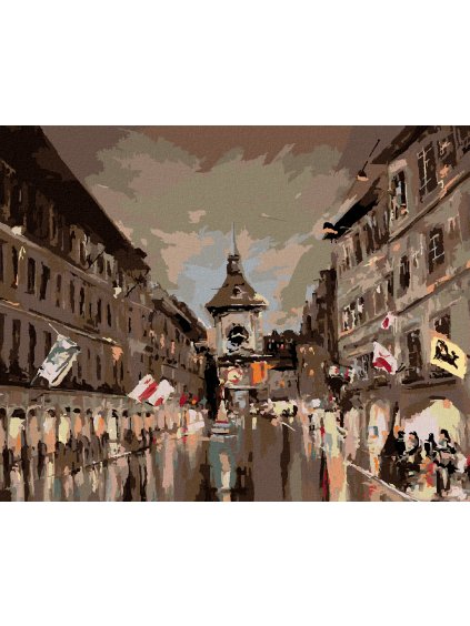 Diamantové maľovanie - KRAMGASSOVÁ ULICA V PODVEČER (Rámovanie bez rámu a bez vypnutia plátna, Rozmer 40x50 cm)