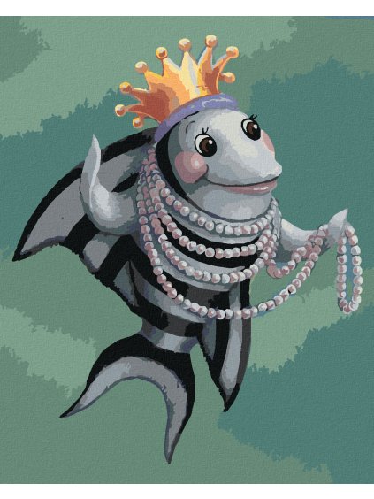 Diamantové maľovanie - RYBA S KORUNOU A KORÁLKAMI (SUE ELLEN BROWN) (Rámovanie bez rámu a bez vypnutia plátna, Rozmer 40x50 cm)