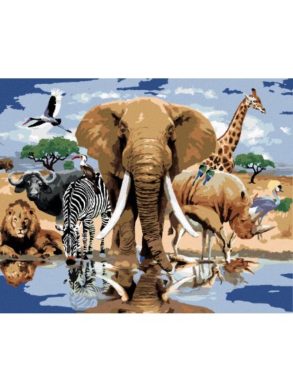 Diamantové maľovanie - ZVIERATÁ PRI OÁZE AFRIKA (HOWARD ROBINSON) (Rámovanie bez rámu a bez vypnutia plátna, Rozmer 40x50 cm)