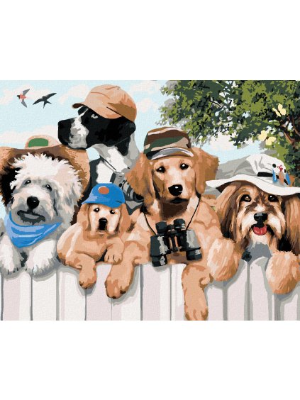 Diamantové maľovanie - PSI NA VÝLETE V PRÍRODE (HOWARD ROBINSON) (Rámovanie bez rámu a bez vypnutia plátna, Rozmer 40x50 cm)