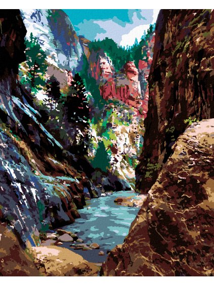 Diamantové maľovanie - RIEKA A STROMY V KAŇONE (TED DAVIS) (Rámovanie bez rámu a bez vypnutia plátna, Rozmer 40x50 cm)