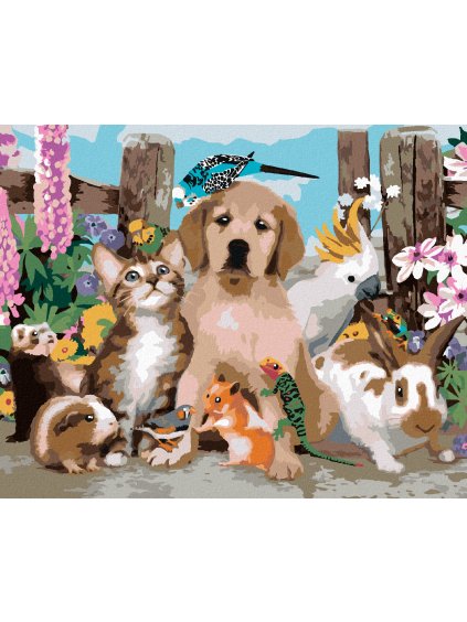 Diamantové maľovanie - DOMÁCE ZVIERATÁ PRI PLOTE (HOWARD ROBINSON) (Rámovanie bez rámu a bez vypnutia plátna, Rozmer 40x50 cm)