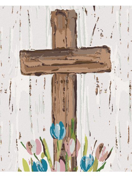 Diamantové maľovanie - HNEDÝ KRÍŽ S TULIPÁNMI (HALEY BUSH) (Rámovanie bez rámu a bez vypnutia plátna, Rozmer 40x50 cm)