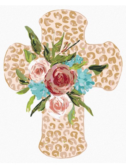 Diamantové maľovanie - KRÍŽ S KVETMI (HALEY BUSH) (Rámovanie bez rámu a bez vypnutia plátna, Rozmer 40x50 cm)