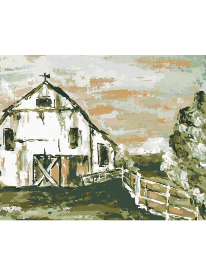 Diamantové maľovanie - STODOLA S PLOTOM (HALEY BUSH) (Rámovanie bez rámu a bez vypnutia plátna, Rozmer 40x50 cm)