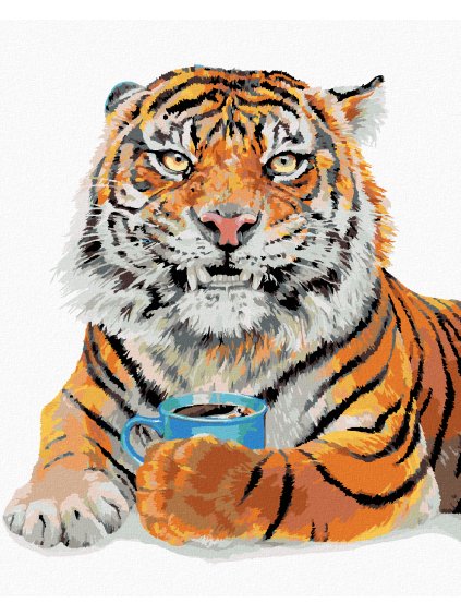 Diamantové maľovanie - TIGER S KÁVOU (HOLLY SIMENTAL) (Rámovanie bez rámu a bez vypnutia plátna, Rozmer 40x50 cm)