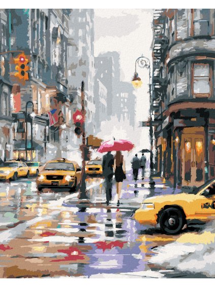 Diamantové maľovanie - ŽLTÉ TAXÍKY V NEW YORKU (RICHARD MACNEIL) (Rámovanie bez rámu a bez vypnutia plátna, Rozmer 40x50 cm)