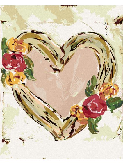 Diamantové maľovanie - RUŽOVÉ SRDCE S KVETMI (HALEY BUSH) (Rámovanie bez rámu a bez vypnutia plátna, Rozmer 40x50 cm)