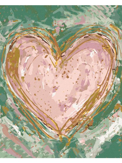 Diamantové maľovanie - RUŽOVÉ SRDCE NA ZELENOM POZADÍ (HALEY BUSH) (Rámovanie bez rámu a bez vypnutia plátna, Rozmer 40x50 cm)
