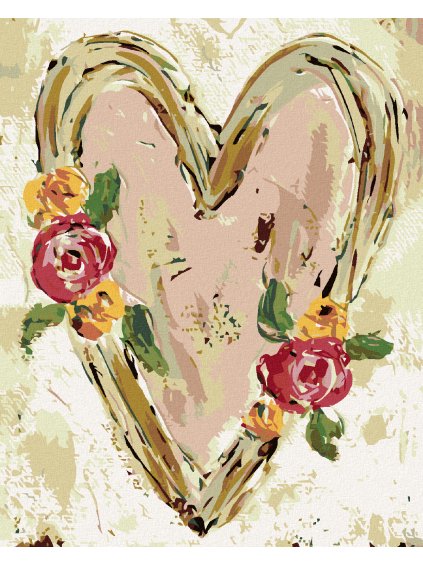 Diamantové maľovanie - RUŽOVÉ SRDCE S KVETMI II (HALEY BUSH) (Rámovanie bez rámu a bez vypnutia plátna, Rozmer 40x50 cm)