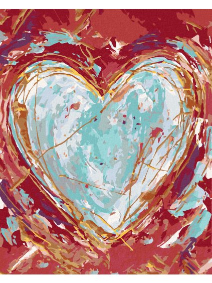 Diamantové maľovanie - ZELENÉ SRDCE NA ČERVENOM POZADÍ (HALEY BUSH) (Rámovanie bez rámu a bez vypnutia plátna, Rozmer 40x50 cm)
