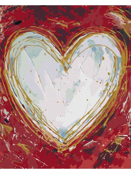 Diamantové maľovanie - BIELE SRDCE NA ČERVENOM POZADÍ (HALEY BUSH) (Rámovanie bez rámu a bez vypnutia plátna, Rozmer 40x50 cm)