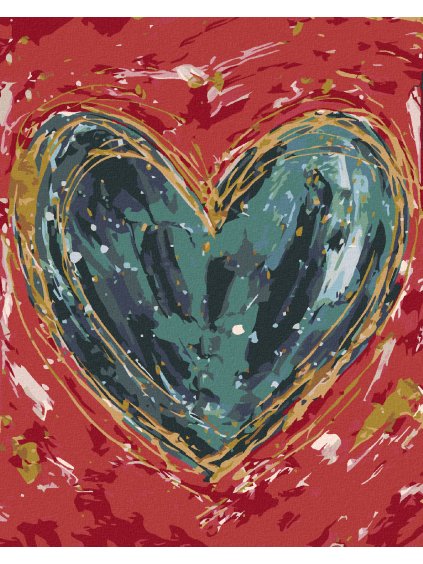 Diamantové maľovanie - ZELENÉ SRDCE NA ČERVENOM POZADÍ II (HALEY BUSH) (Rámovanie bez rámu a bez vypnutia plátna, Rozmer 40x50 cm)