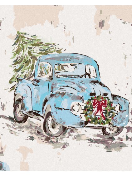 Diamantové maľovanie - VIANOČNÉ AUTO (HALEY BUSH) (Rámovanie bez rámu a bez vypnutia plátna, Rozmer 40x50 cm)
