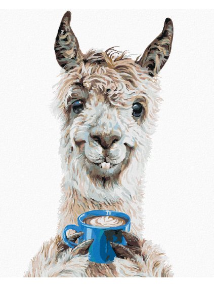 Diamantové maľovanie - LAMA A KÁVA (HOLLY SIMENTAL) (Rámovanie bez rámu a bez vypnutia plátna, Rozmer 40x50 cm)
