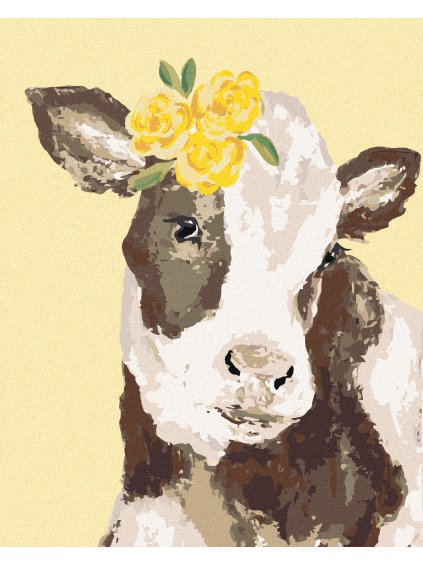 Diamantové maľovanie - KRAVA SO ŽLTOU KVETINOU (HALEY BUSH) (Rámovanie bez rámu a bez vypnutia plátna, Rozmer 40x50 cm)