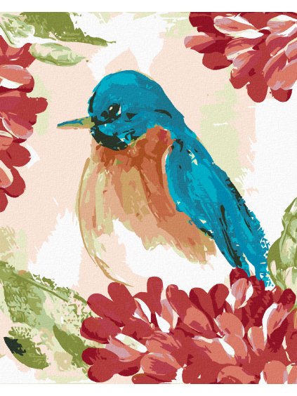 Diamantové maľovanie - MODRÝ VTÁK V KVETINÁCH (HALEY BUSH) (Rámovanie bez rámu a bez vypnutia plátna, Rozmer 40x50 cm)