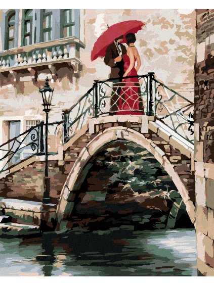 Diamantové maľovanie - PÁR NA MOSTE V BENÁTKACH (RICHARD MACNEIL) (Rámovanie bez rámu a bez vypnutia plátna, Rozmer 40x50 cm)