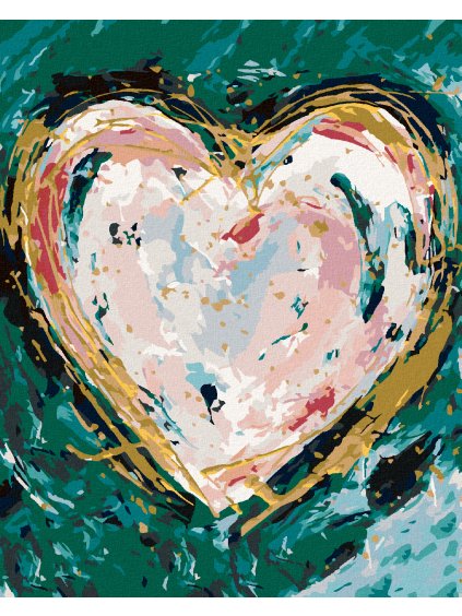 Diamantové maľovanie - FAREBNÉ SRDCE NA ZELENOM POZADÍ (HALEY BUSH) (Rámovanie bez rámu a bez vypnutia plátna, Rozmer 40x50 cm)