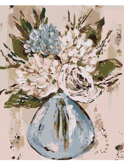 Diamantové maľovanie - ZÁTIŠIE MODRÉ A BIELE KVETY VO VÁZE (HALEY BUSH) (Rámovanie bez rámu a bez vypnutia plátna, Rozmer 40x50 cm)