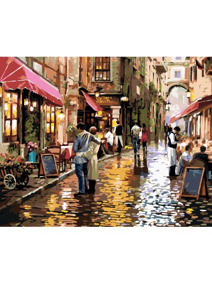 Diamantové maľovanie - PÁR PRI KAVIARNI (RICHARD MACNEIL) (Rámovanie bez rámu a bez vypnutia plátna, Rozmer 40x50 cm)