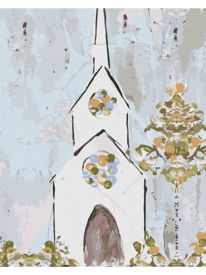 Diamantové maľovanie - BIELY MAĽOVANÝ KOSTOL (HALEY BUSH) (Rámovanie bez rámu a bez vypnutia plátna, Rozmer 40x50 cm)
