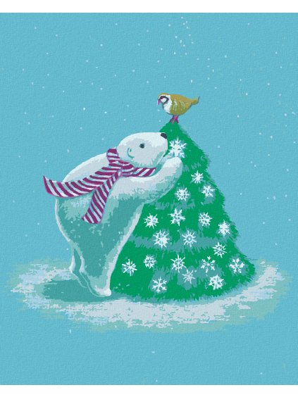 Diamantové maľovanie - ĽADOVÝ MEDVEDÍK PRI STROME (SUE ELLEN BROWN) (Rámovanie bez rámu a bez vypnutia plátna, Rozmer 40x50 cm)