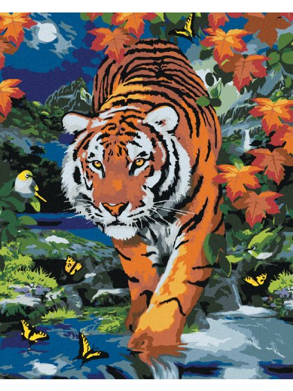 Diamantové maľovanie - ČÍHAJÚCI TIGER A SPLN (HOWARD ROBINSON) (Rámovanie bez rámu a bez vypnutia plátna, Rozmer 40x50 cm)