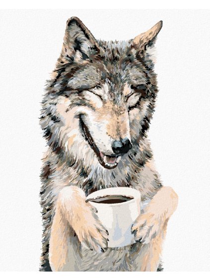 Diamantové maľovanie - VLK A KÁVA (HOLLY SIMENTAL) (Rámovanie bez rámu a bez vypnutia plátna, Rozmer 40x50 cm)