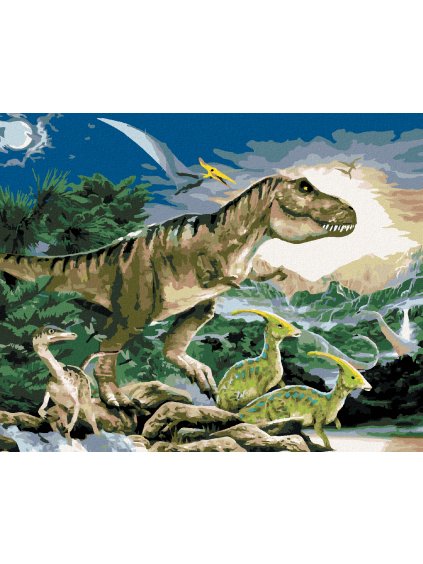 Diamantové maľovanie - TYRANNOSAURUS KRÁĽ DINOSAUROV (HOWARD ROBINSON) (Rámovanie bez rámu a bez vypnutia plátna, Rozmer 40x50 cm)