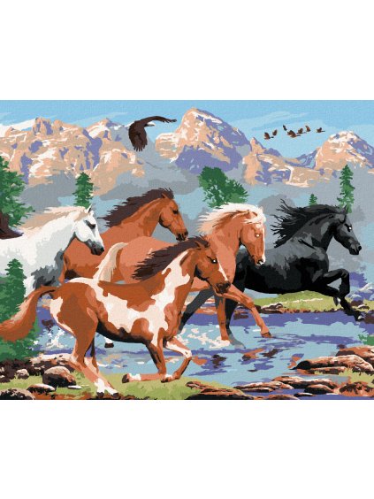 Diamantové maľovanie - DIVOKÉ KONE V HORÁCH (HOWARD ROBINSON) (Rámovanie bez rámu a bez vypnutia plátna, Rozmer 40x50 cm)