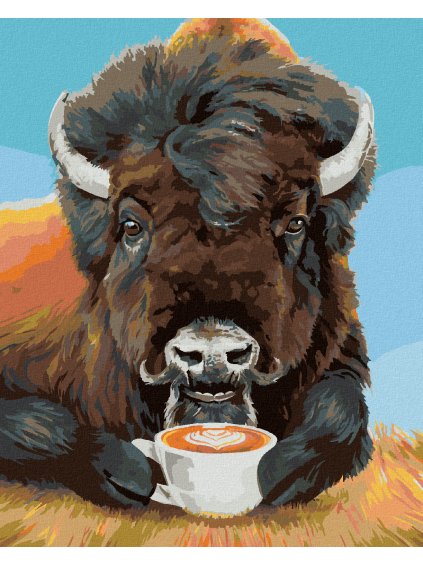 Diamantové maľovanie - BIZÓN A KÁVA (HOLLY SIMENTAL) (Rámovanie bez rámu a bez vypnutia plátna, Rozmer 40x50 cm)
