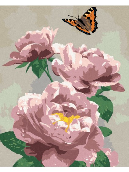 Diamantové maľovanie - MOTÝĽ A RUŽOVÉ RUŽE (HOWARD ROBINSON) (Rámovanie bez rámu a bez vypnutia plátna, Rozmer 40x50 cm)