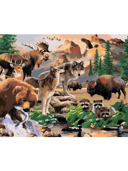 Diamantové maľovanie - DIVOKÉ ZVIERATÁ V ÚDOLÍ (HOWARD ROBINSON) (Rámovanie bez rámu a bez vypnutia plátna, Rozmer 40x50 cm)
