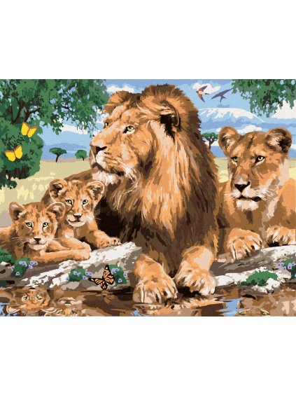 Diamantové maľovanie - LEV A LEVICA S LEVČÍTAMI (HOWARD ROBINSON) (Rámovanie bez rámu a bez vypnutia plátna, Rozmer 40x50 cm)