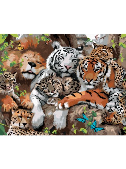 Diamantové maľovanie - LEV, TIGRI A ĎALŠIE MAČKOVITÉ ŠELMY (HOWARD ROBINSON) (Rámovanie bez rámu a bez vypnutia plátna, Rozmer 40x50 cm)