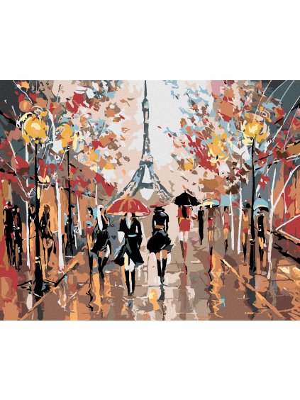 Diamantové maľovanie - RUŠNÁ ULICA A EIFFELOVA VEŽA (Rámovanie bez rámu a bez vypnutia plátna, Rozmer 40x50 cm)