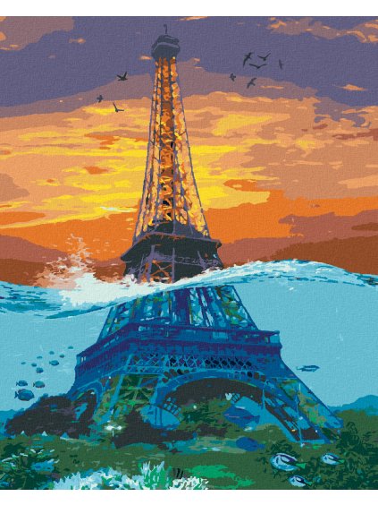Diamantové maľovanie - EIFFELOVA VEŽA POD VODOU (Rámovanie bez rámu a bez vypnutia plátna, Rozmer 40x50 cm)
