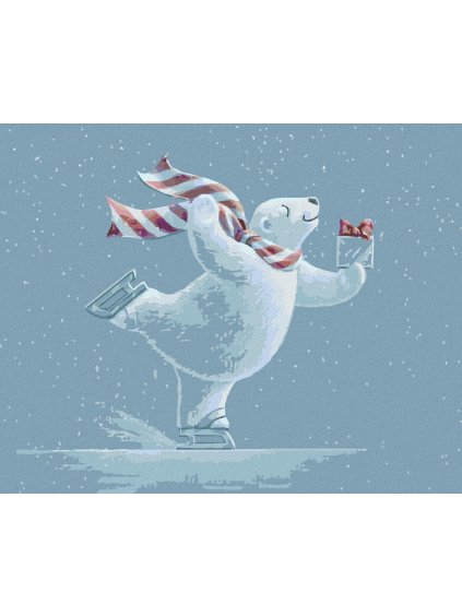 Diamantové maľovanie - MEDVEDÍK NA KORČULIACH S DARČEKOM (SUE ELLEN BROWN) (Rámovanie bez rámu a bez vypnutia plátna, Rozmer 40x50 cm)