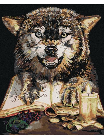 Diamantové maľovanie - VLK S KNIHOU (HOLLY SIMENTAL) (Rámovanie bez rámu a bez vypnutia plátna, Rozmer 40x50 cm)