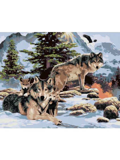 Diamantové maľovanie - VLČIA SMEČKA V HORÁCH (HOWARD ROBINSON) (Rámovanie bez rámu a bez vypnutia plátna, Rozmer 40x50 cm)