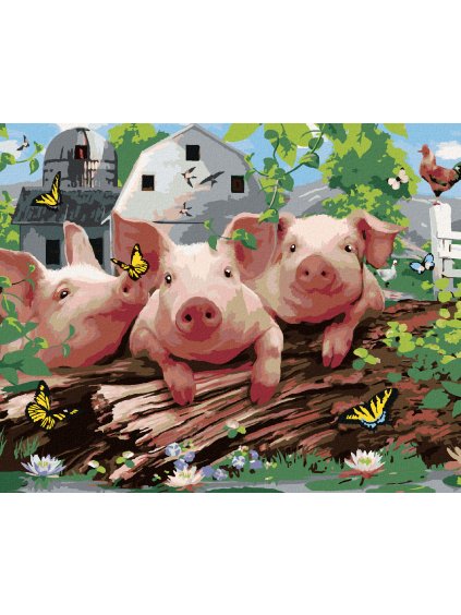 Diamantové maľovanie - PRASIATKA NA FARME A MOTÝLE (HOWARD ROBINSON) (Rámovanie bez rámu a bez vypnutia plátna, Rozmer 40x50 cm)