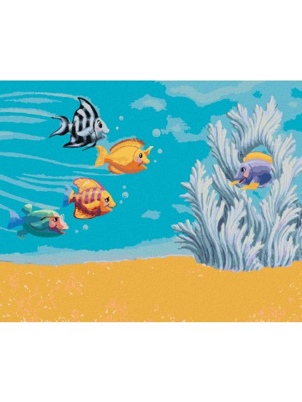 Diamantové maľovanie - RYBIČKY PRIPLÁVAJÚCE ZA KAMARÁTOM (SUE ELLEN BROWN) (Rámovanie bez rámu a bez vypnutia plátna, Rozmer 40x50 cm)