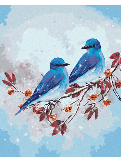 Diamantové maľovanie - DVA MODRÉ VTÁČIKY NA KONÁRI (Rámovanie bez rámu a bez vypnutia plátna, Rozmer 40x50 cm)