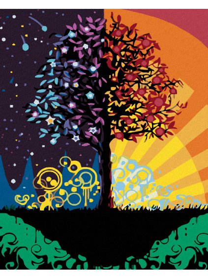 Diamantové maľovanie - FAREBNÝ STROM (Rámovanie bez rámu a bez vypnutia plátna, Rozmer 40x50 cm)