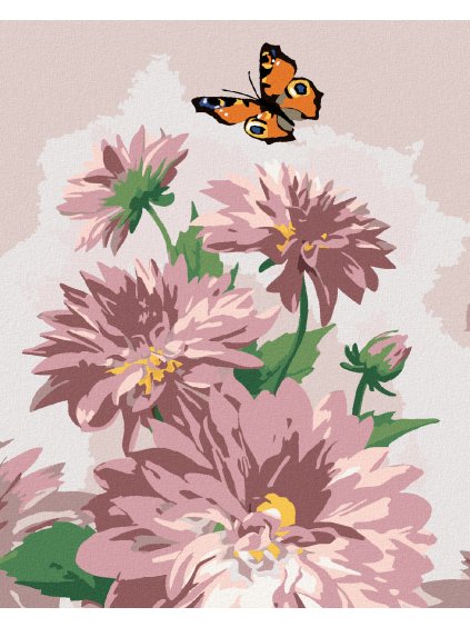 Diamantové maľovanie - MOTÝĽ A RUŽOVÉ GEORGÍNY (HOWARD ROBINSON) (Rámovanie bez rámu a bez vypnutia plátna, Rozmer 40x50 cm)